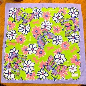 LILLY PULITZER cotton handkerchief butterflies & flowers breast cancer awareness